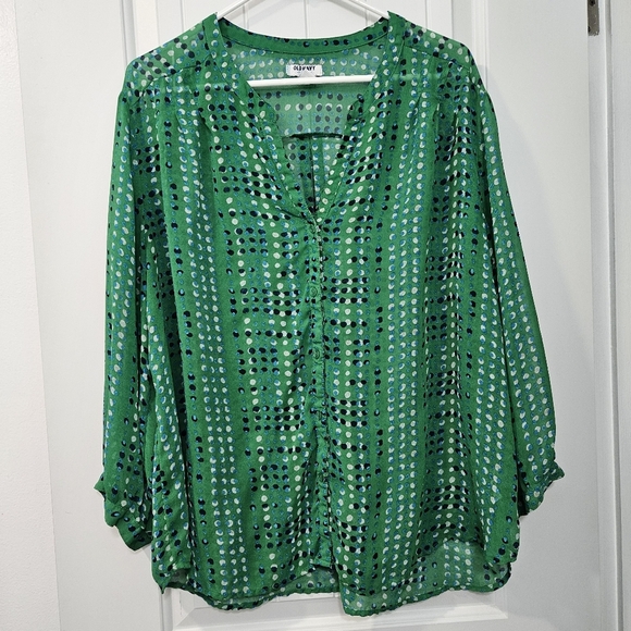 Old Navy Tops - Old Navy Green Boxy Blouse with 3/4 Sleeves and Mandarin Collar